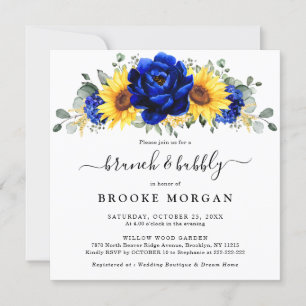 Royal Blue Rustic Solros Modern Brunch & Bubly Inbjudningar