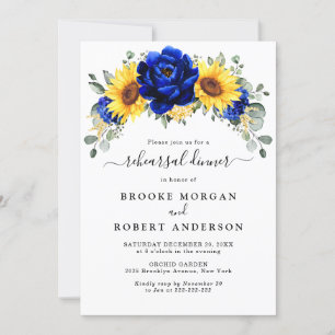 Royal Blue Rustic Solros Rehearsal Middag Inbjudningar