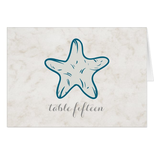 Royal Blue Rustic Starfish Bröllop Bordsnummer Hälsningskort (Framsidan Horizontal)