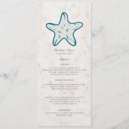 Royal Blue Rustic Starfish Bröllop Menu Meny