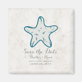 Royal Blue Rustic Starfish Spara datum Magnet