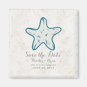 Royal Blue Rustic Starfish Spara datum Magnet