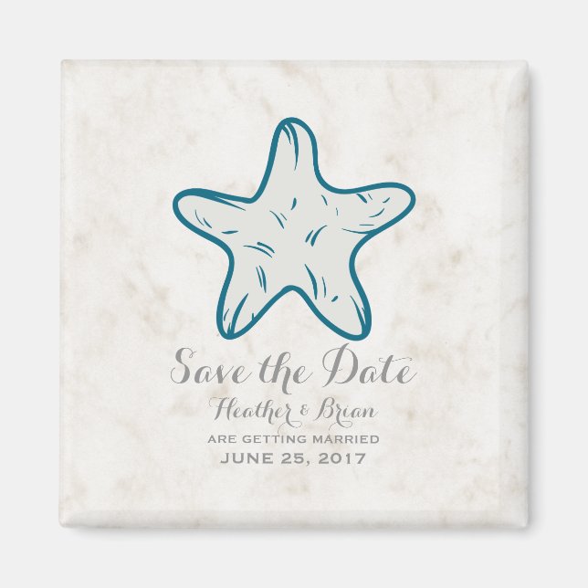 Royal Blue Rustic Starfish Spara datum Magnet (Framsidan)