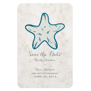 Royal Blue Rustic Starfish Spara datum Magnet