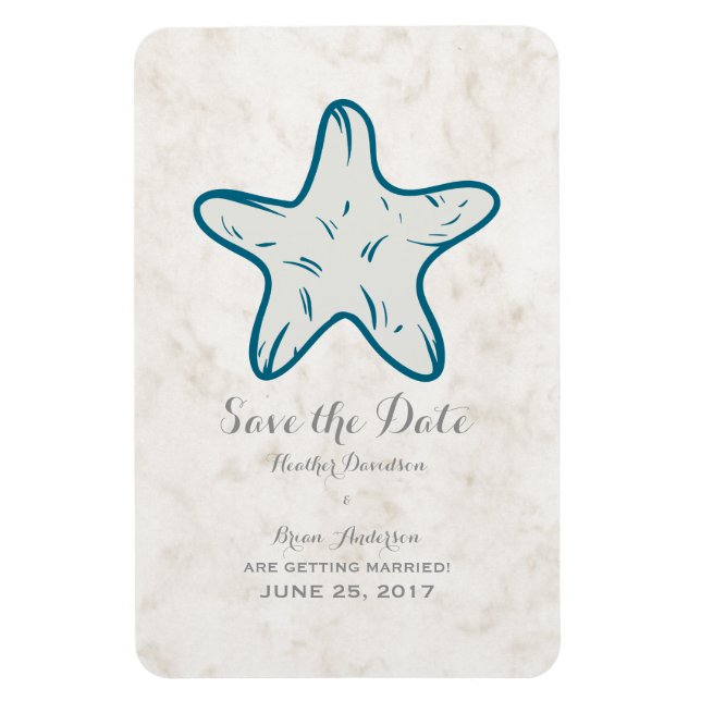 Royal Blue Rustic Starfish Spara datum Magnet (Vertikal)