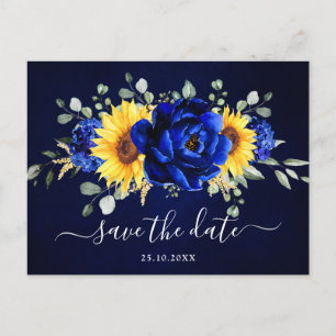 Royal Blue Rustic Sunblommor Modern Spara datum P Vykort