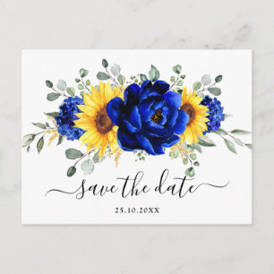 Royal Blue Rustic Sunblommor Modern Spara datum Vykort