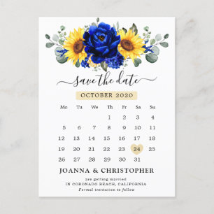 Royal Blue Rustic Sunblommor Modern Spara datum Vykort