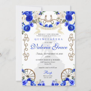Royal Blue Rustic Western Charro Woman Quinceañera Inbjudningar