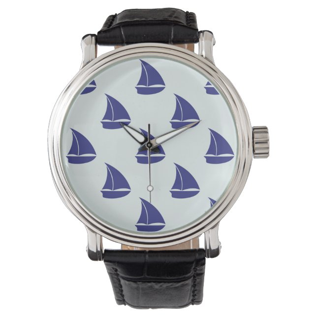 Royal Blue Sailboat Mönster Armbandsur (Framsida)