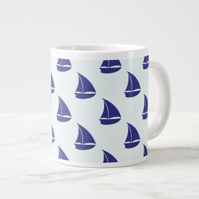 Royal Blue Sailboat Mönster Jumbo Mugg (Framsida höger)