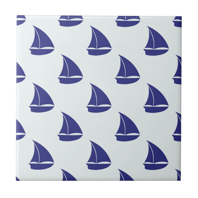 Royal Blue Sailboat Mönster Kakelplatta (Framsidan)