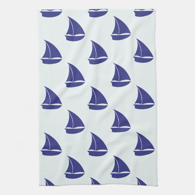 Royal Blue Sailboat Mönster Kökshandduk (Vertikal)