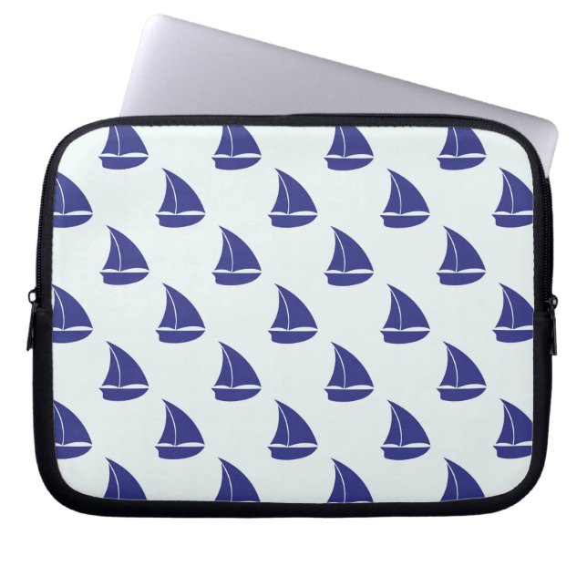 Royal Blue Sailboat Mönster Laptop Fodral (Framsidan)