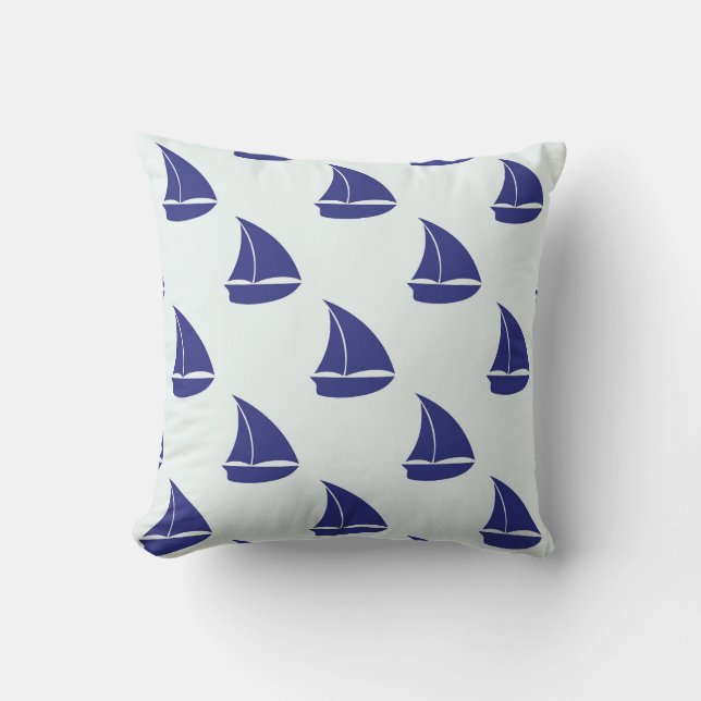 Royal Blue Segelbåtsmönster Kudde (Framsida)