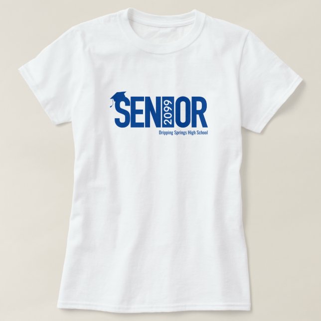 Royal Blue SENIOR med Studentmössa T Shirt (Design framsida)