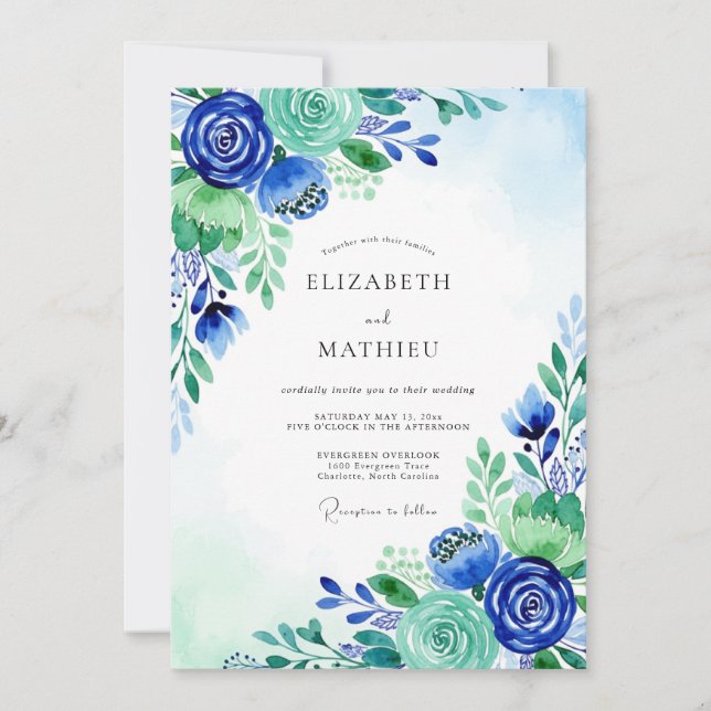 Royal Blue Serene Meadow Wedding Inbjudningar (Framsida)
