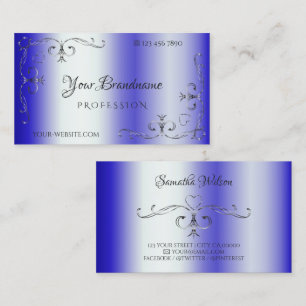 Royal Blue Shimmery Silver Ornate Corner Gräns Visitkort