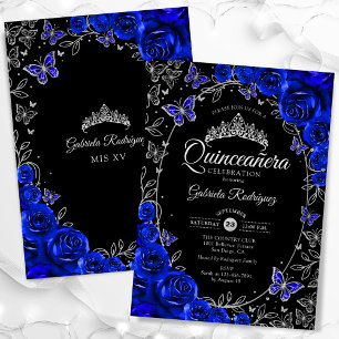 Royal Blue Silver Black Quinceanera Inbjudningar