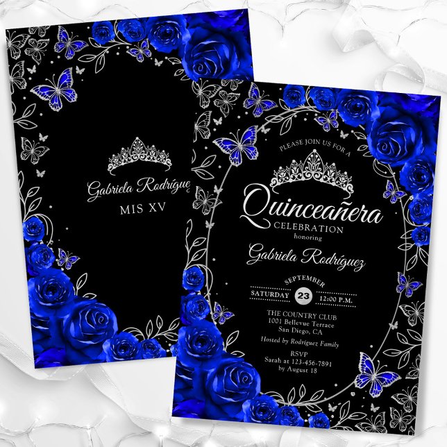 Royal Blue Silver Black Quinceanera Inbjudningar (Skapare uppladdad)