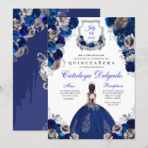 Royal Blue & Silver Blommigt Elegant Quinceañera