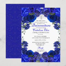 Royal Blue & Silver Blommigt Quinceanera Birthday Inbjudningar