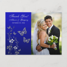 Royal Blue, Silver Blommigt Tack Fotovykort Vykort
