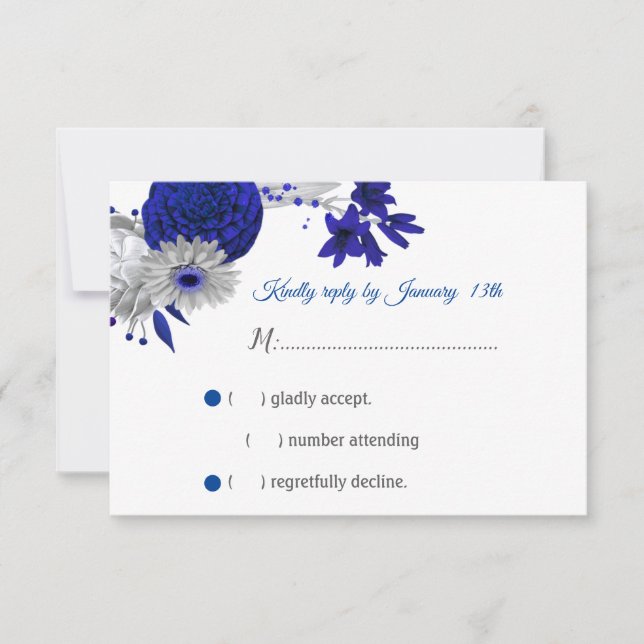 royal blue & silver-blommor OSA kort (Framsida)