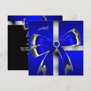 Royal Blue Silver Bow 30-års Jubileum Födelsedagsf Inbjudningar