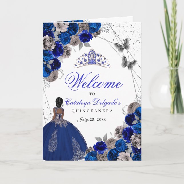 Royal Blue Silver Butterfly Quinceanera Program (Framsida)