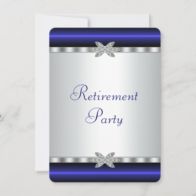 Royal Blue Silver Diamant Kvinnors Pensionärsfest Inbjudningar (Framsida)