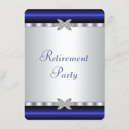 Royal Blue Silver Diamant Kvinnors Pensionärsfest Inbjudningar