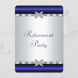 Royal Blue Silver Diamant Kvinnors Pensionärsfest Inbjudningar