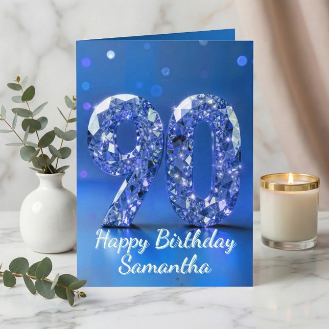 Royal Blue Silver Diamond 90-årsfirande Gnista Kort (Skapare uppladdad)