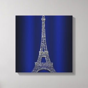 Royal Blue & Silver Eiffel Torn Paris Modern Glam Canvastryck