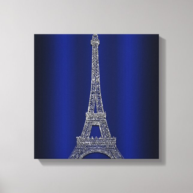 Royal Blue & Silver Eiffel Torn Paris Modern Glam Canvastryck (Framsida)