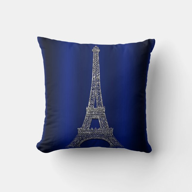 Royal Blue & Silver Eiffel Torn Paris Modern Glam Kudde (Framsida)