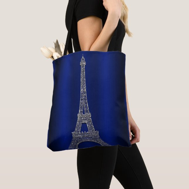 Royal Blue & Silver Eiffel Torn Paris Modern Glam Tygkasse (Närbild)