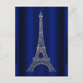Royal Blue Silver Eiffel Tower Paris Spara datumet Meddelande Vykort