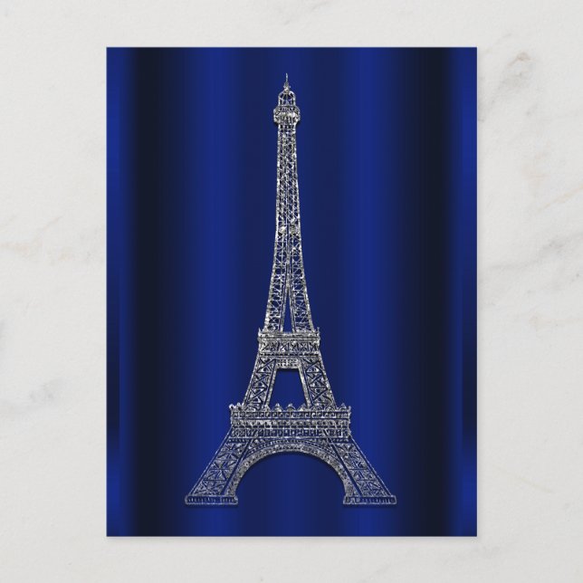 Royal Blue Silver Eiffel Tower Paris Spara datumet Meddelande Vykort (Framsida)