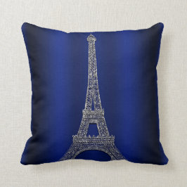 Royal Blue & Silver Eiffeltornet Paris Modern Glam Kudde