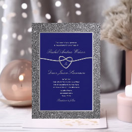 Royal Blue Silver Elegant bröllop Inbjudningar