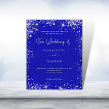 Royal Blue silver glitter bröllopsinbjudan