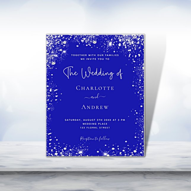 Royal Blue silver glitter bröllopsinbjudan (Skapare uppladdad)