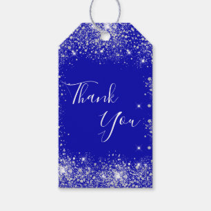Royal Blue silver glitter stoftmonogram tack Presentetikett