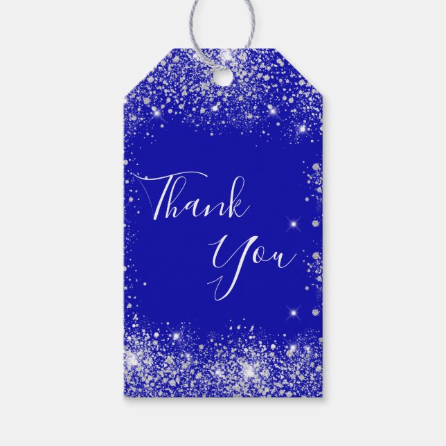 Royal Blue silver glitter stoftmonogram tack Presentetikett (Framsidan)