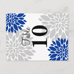 Royal Blue Silver-Grått Blommigt Burst-Bordsnummer Vykort
