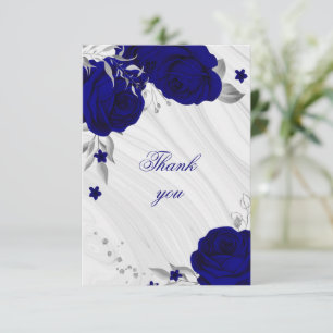 royal Blue silver grått blommigt marmor tack för b Kort