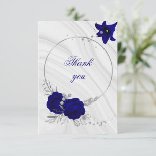 royal blue silver grått blommigt marmor tack kort