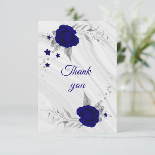 royal blue silver grått blommigt marmor tack kort